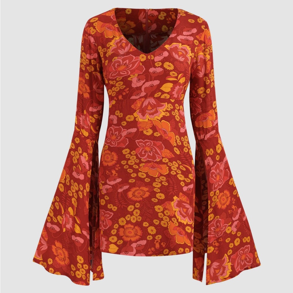 Floral Bell Sleeve Mini Dress